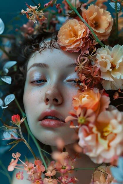 Premium Photo Floral Elegance Woman Enveloped In Blooms