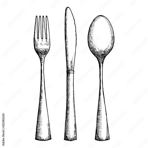 Cutlery Hand Drawing Vector Sketch Vintage Isolated Spoon Fork And