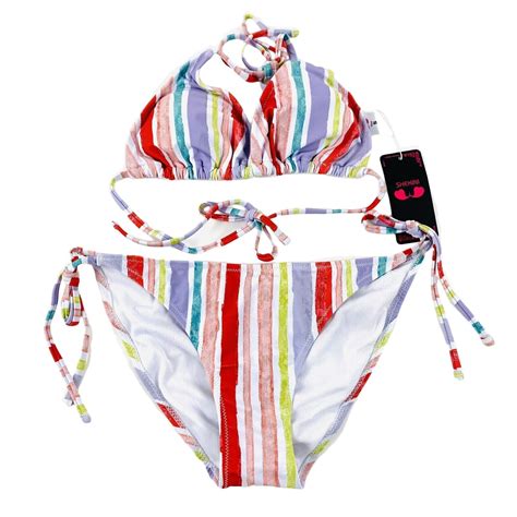 Shekini Womens Pc Swimwear Size S Triangle Top String Bikini Striped Multi Ebay