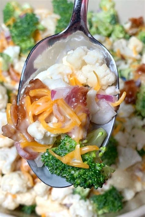 Spoonful Of Broccoli Cauliflower Salad With Miracle Whip Cauliflower