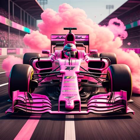 Premium AI Image | A pink f1 car in a track with Pink Smokes in a track