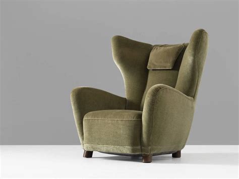 Danish Lounge Chair In Green Velvet For Sale At 1stdibs