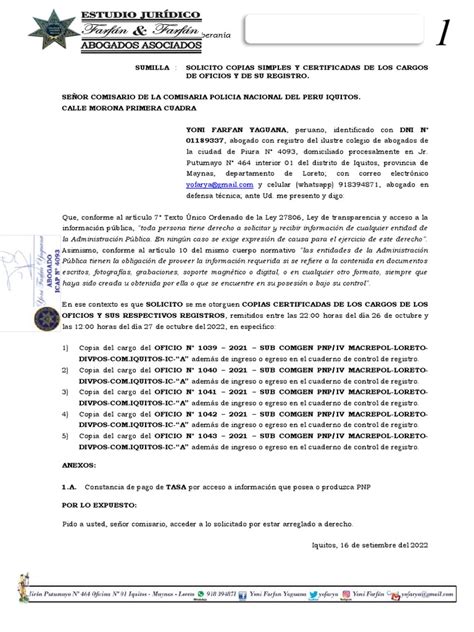 Solicito Copias Simples Y Certificadas De Cuaderno De Registro De