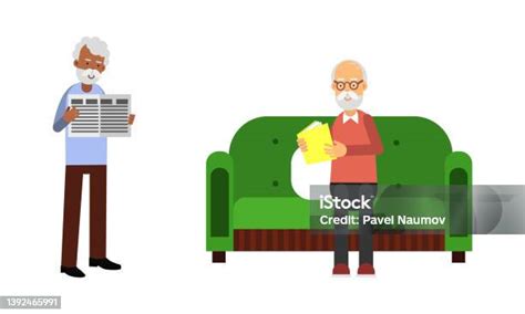 Karakter Pensiunan Pria Tua Terlibat Dalam Set Ilustrasi Vektor