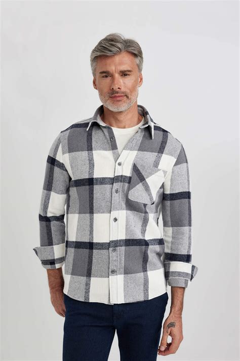 Grey MAN Regular Fit Polo Collar Woodcutter Plaid Long Sleeve Shirt