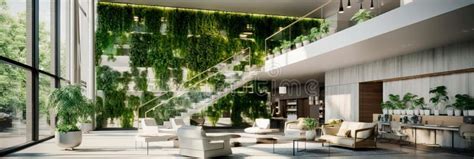 Modern Office Lobby With Sleek Furniture A Living Green Wall And