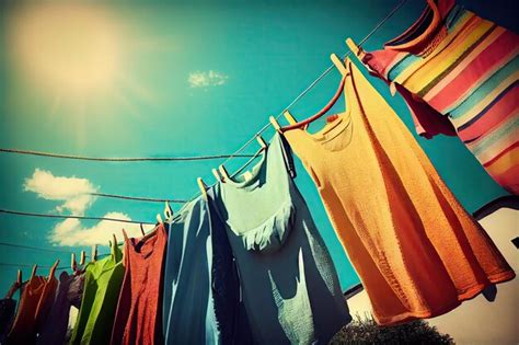 Premium Photo Hanging Clothes To Dry In Sunny Summer Day