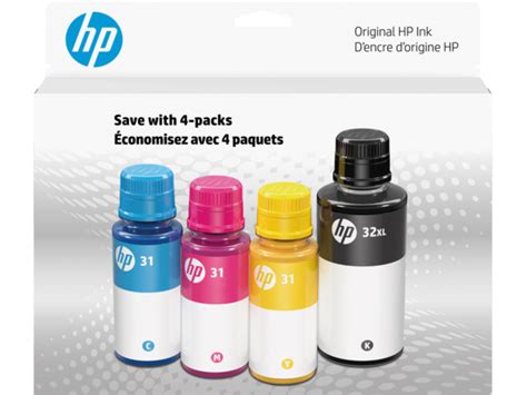 Hp 31 Color And 32xl Black Original Ink Bottle 4 Pack 7e6x7an