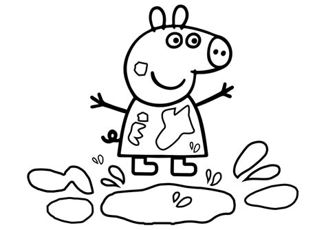 Peppa Pig Jumping In A Puddle Coloring Page