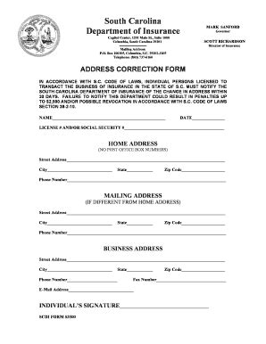 Fillable Online Online Doi Sc Address Correction Form Individual