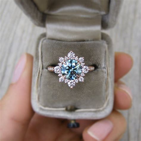 Reyna Teal Moissanite Ring 193ctw Kristin Coffin Jewelry