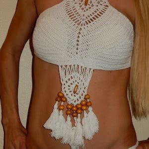 Crochet Swimsuit Crochet Bohemia Style Off Shoulder High Neck Bathing Beach Bikini Crochet