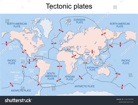 Map Earths Principal Tectonic Plates Earths เวกเตอร์สต็อก ปลอดค่า