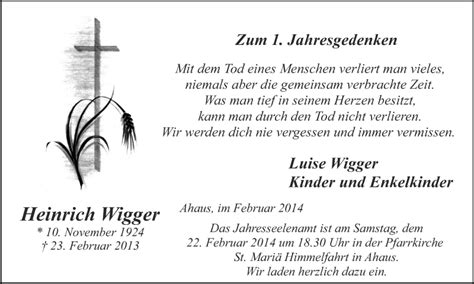 Traueranzeigen Von Heinrich Wigger Trauer Ms