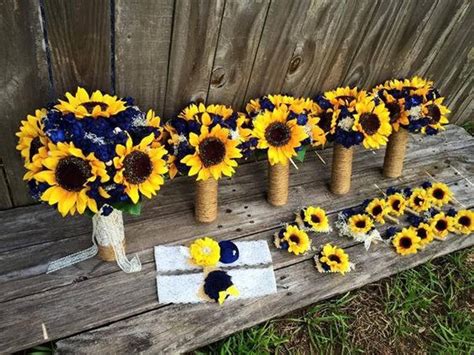 Sunflower Bouquet Navy Sunflower Bouquet Bridal Bouquet Etsy Unique Wedding Flowers Rustic