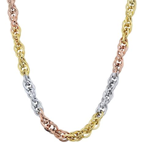 Real 10k Tricolor Gold 38 Mm Double Cable Link Necklace 18 Or 20 Inch