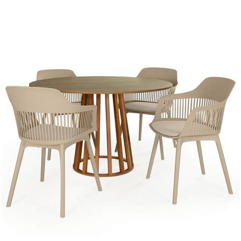 Conjunto Mesa De Jantar Redonda Talia Amadeirada Natural Cm Cadeiras Marcela Nude