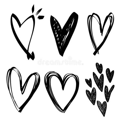 Doodle Hearts On Set Hand Drawn Heart Stock Vector Illustration Of