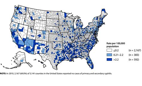 Primary And Secondary Syphilis Rates By County United States 2010