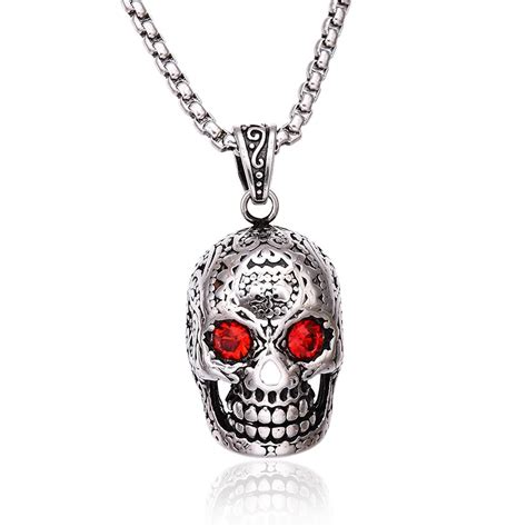 L Stainless Steel Gothic Punk Skull Skeleton Pendant Necklace Women