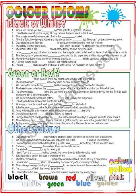 Colour Idioms Esl Worksheet By Nuria08