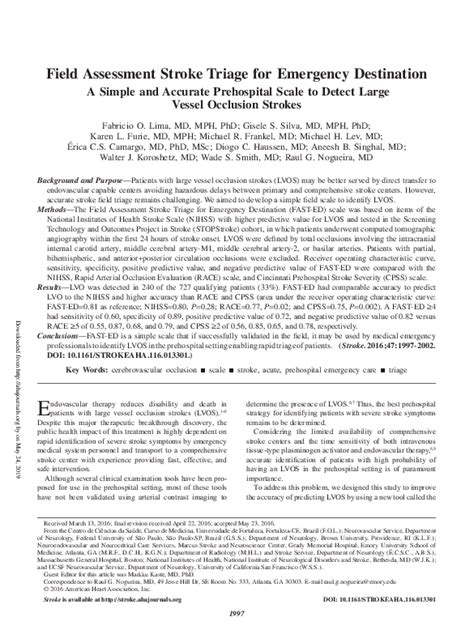 Pdf Field Assessment Stroke Triage For Emergency Destination A