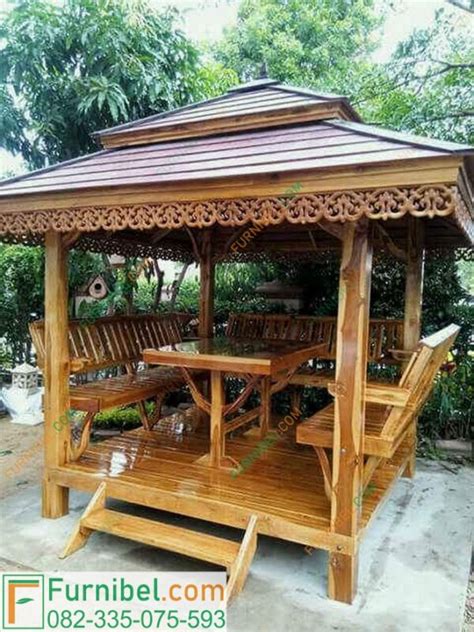 Jual Gazebo Kayu Jati Minimalis Desain Terbaru