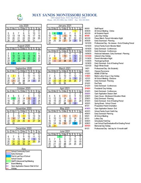 2020-2021 School Calendar – Updated COVID-19 – May Sands Montessori