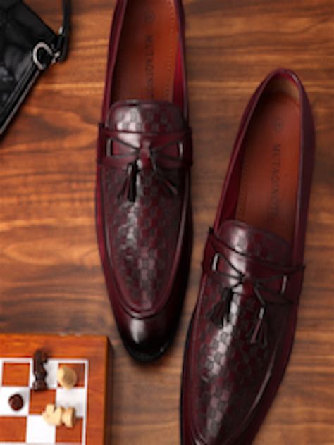 Buy Mutaqinoti Men Red Textured Patent Leather Loafers With Tassels Casual Shoes For Men