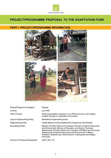 Resilient Housing Project Proposal Un Habitat Lao Pdr