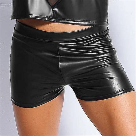 Men Patent Leather Skinny Shorts Sexy Black Pvc Latex Boxer Shorts