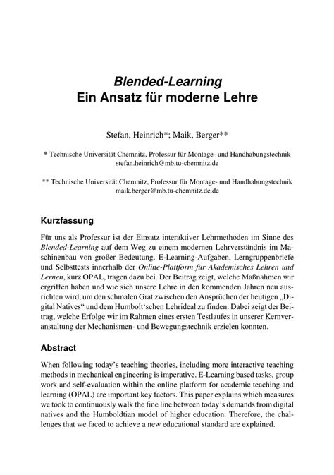 PDF Blended Learning Ein Ansatz für moderne Lehre