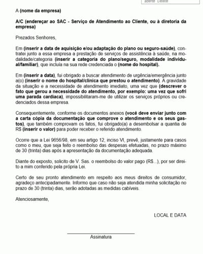 Modelo De Carta De Reembolso De Despesa