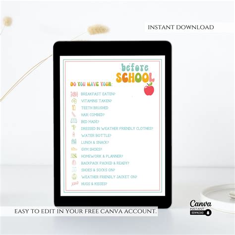 Printable Before School And After School Checklist Editable Before And