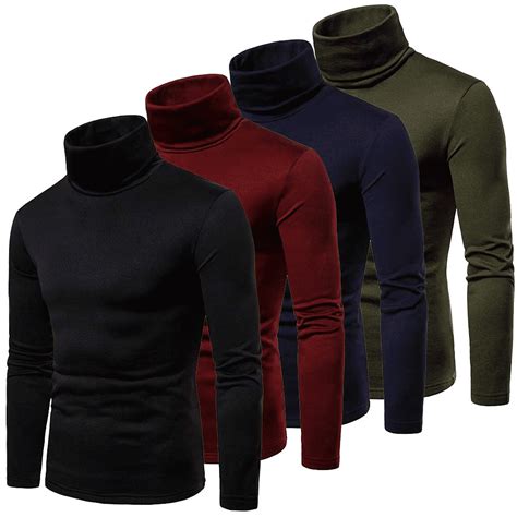 Merqwadd Men Long Sleeve Pullover High Neck Turtleneck Stretch Slim