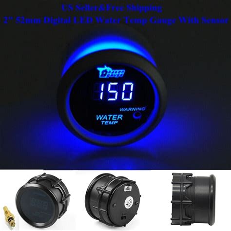 2 52mm Blue Digital LED Water Temp Temperature Gauge With Sensor Car