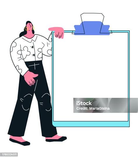 Businesswoman Nearby Empty Clipboard Paper Cartoon Flat Vector Isolated