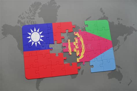 Raadsel Met De Nationale Vlag Van Taiwan En Eritrea Op Een Wereldkaart