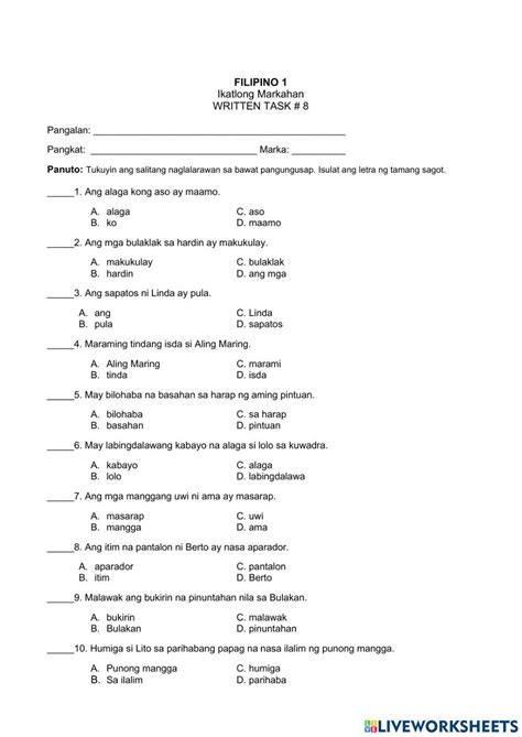 Filipino Wt 8 3q Worksheet Live Worksheets