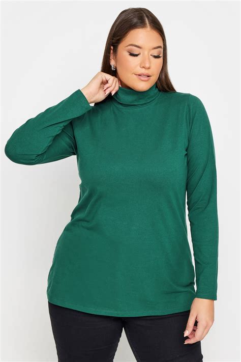 YOURS Plus Size Forest Green Long Sleeve Turtle Neck Top Yours Clothing