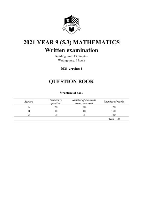 Year 9 Nsw 53 Practice Paper With Sol 2021 Year 9 5 Mathematics