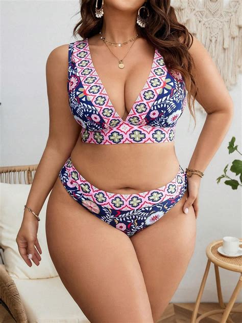 Shein Wzorzysty Kostium K Pielowy Bikini Komplet Cv Nf Xxl Ceny I