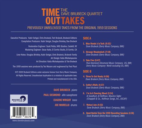 Time Outtakes A Peek Into The Studio With The Dave Brubeck Quartet