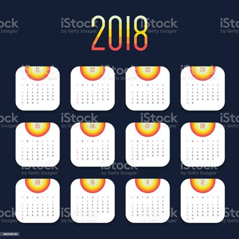 2018 年日曆現代設計範本向量圖形及更多2018圖片 2018 一月 一週 Istock