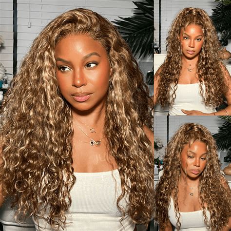 Julia Hair Honey Blonde Water Wave Highlighted Lace Front Wig