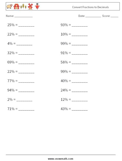 Convert Fractions To Decimals Math Worksheets Math Practice For Kids