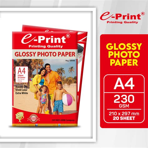 Kertas Foto Glossy Photo Paper 230gsm A4 20lembar E Print Lazada