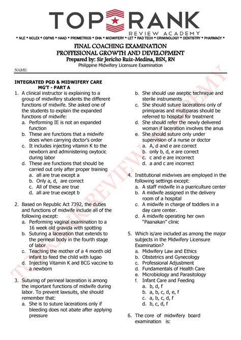 Final Coaching Part And B Student Copy Final Coaching Examination