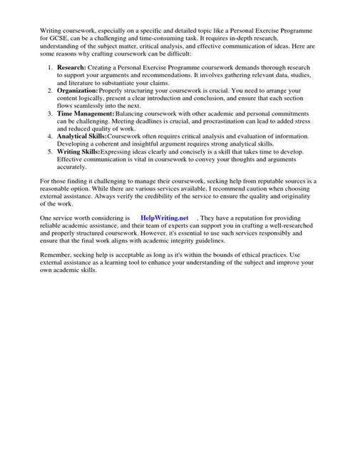 Personal Exercise Programme Gcse Coursework Pdf Weight Training
