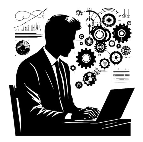 Premium Vector A Businessman Browsing Laptop Silhouette Vector